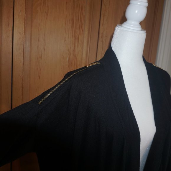 💚 MICHAEL KORS Black Open Cardigan w/Gold Zipper Detail (L) - Picture 6 of 15
